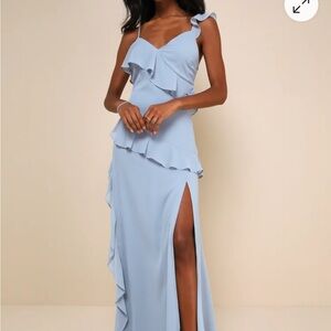 Lulu's Light Blue Ruffle Maxi Dress